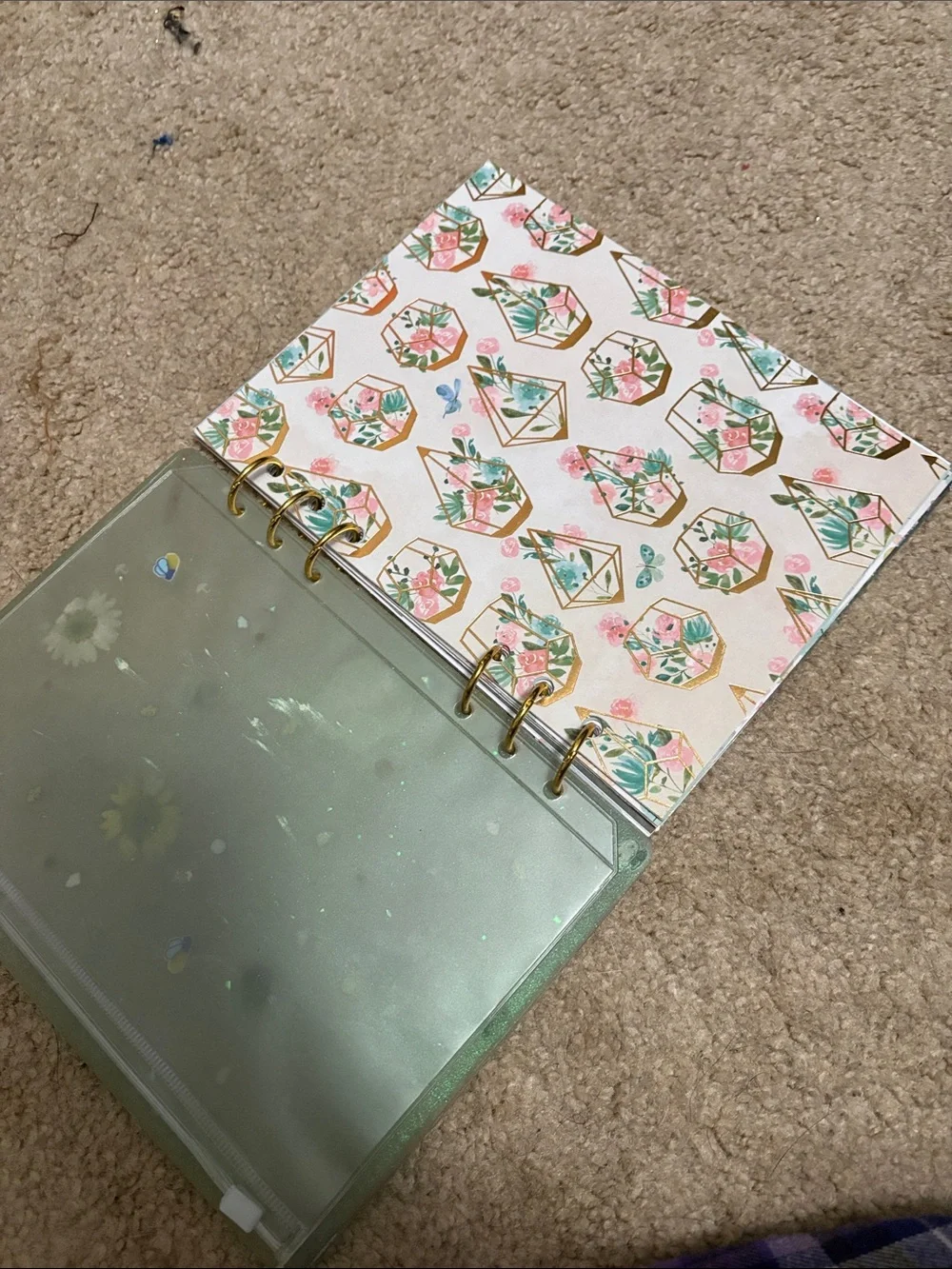 Iridescent Floral Disc-Bound Notebook - Mint Green